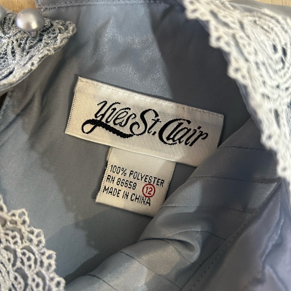 Victorian Style Sz 12Prairie Blouse Gray Lace Yoke High Neck Long Sleeve - Picture 7 of 15